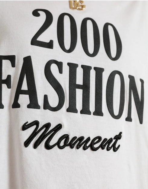 Dolce & Gabbana White Cotton 2000 Fashion Print Logo T-shirt